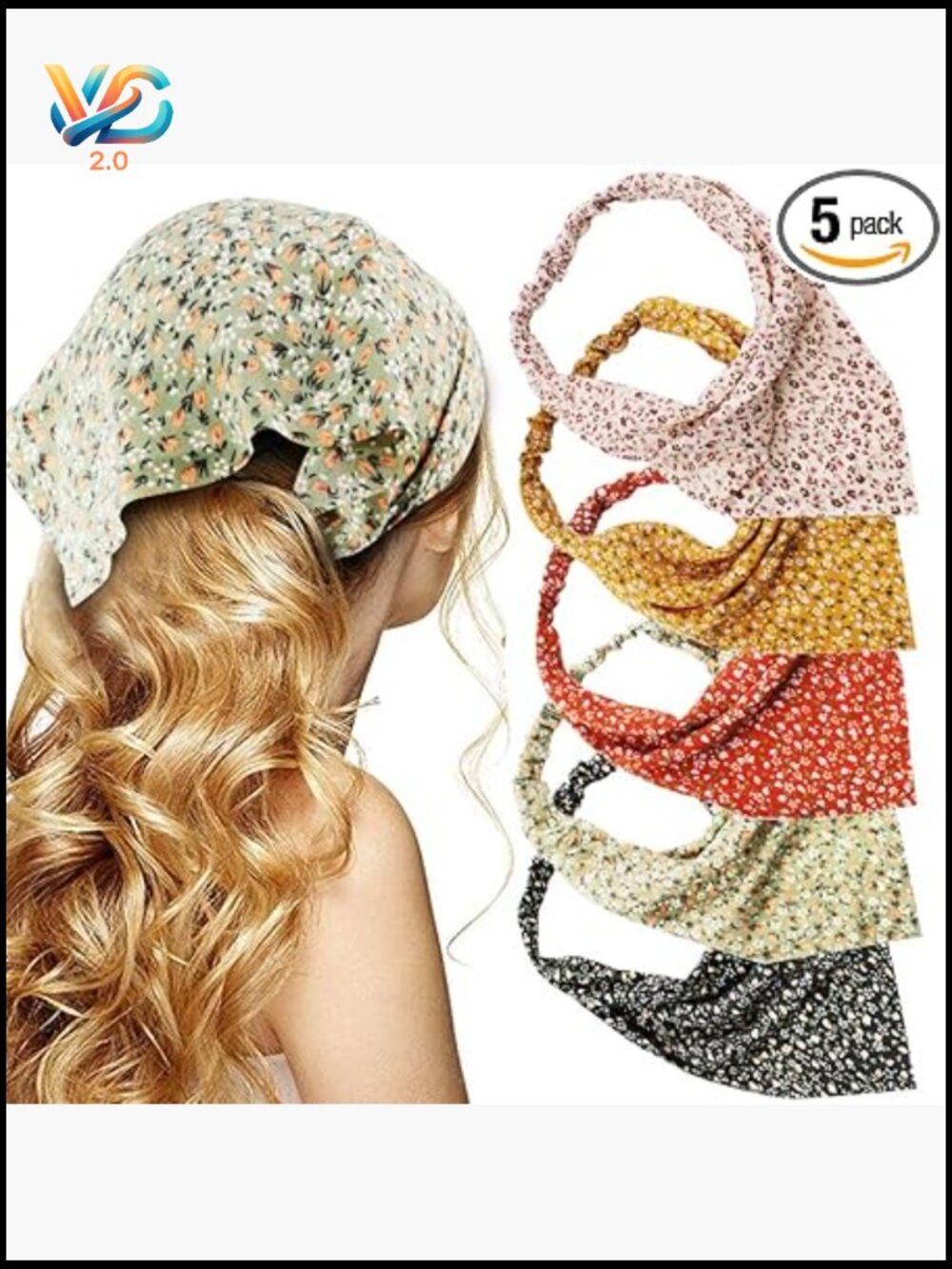 Chiffon Floral Hair Scarf Headband 5 Pack Elastic Bandana Boho Wrap Women